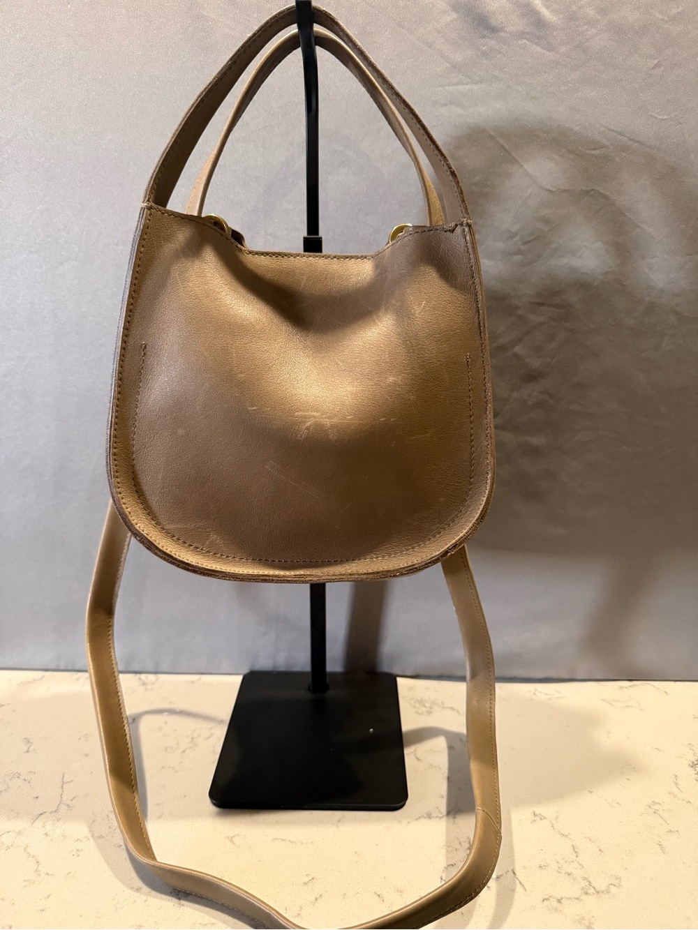 Madewell Beige Leather Crossbody Saddle Bag